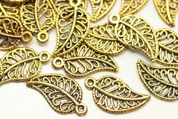 LEAF, Filigree, Double Sided, 20x10x1.5mm, Antique Gold Plated (metal alloy), approx 40 per bag