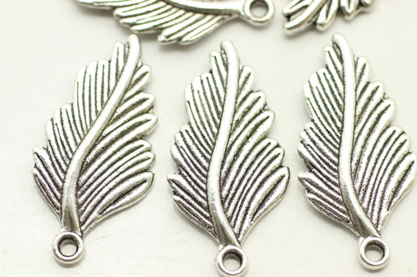 Leaf Charm, Fern, Double Sided, 30x15x2mm, Antique Silver Plated Metal Alloy, 10 PCS