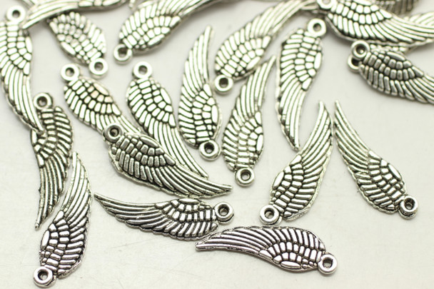 Wing, Drop, Double Sided, 27x5x1mm, Antique Silver Plated Metal Alloy, approx. 95 PCS