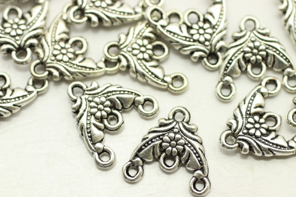 Chandelier, Flower Design, Double Sided, 15x14x3mm, Antique Silver Plated Metal Alloy, approx. 24 PCS