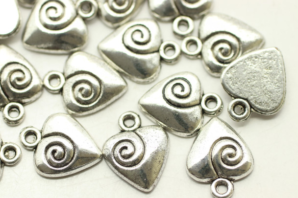 Heart Charm, Swirl, 14x11x3mm, Antique Silver Plated Metal Alloy, approx. 20 PCS