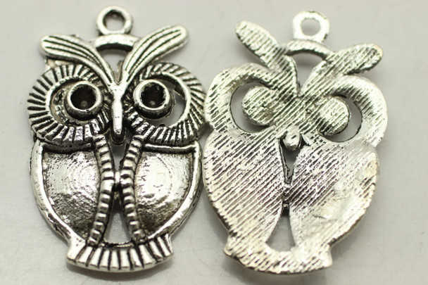 Owl, 34x22x3mm, Antique Silver Plated Metal Alloy, 6 PCS