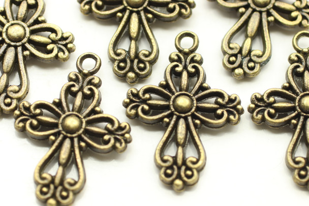 CROSS, Filigree, Double Sided, 28x20x4mm, Antique Bronze Plated (metal alloy), approx 10 per bag