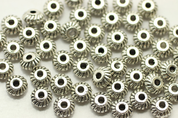 SPACER, 6x3.5mm, Antique Silver Plated (Metal Alloy), approx 66 per bag