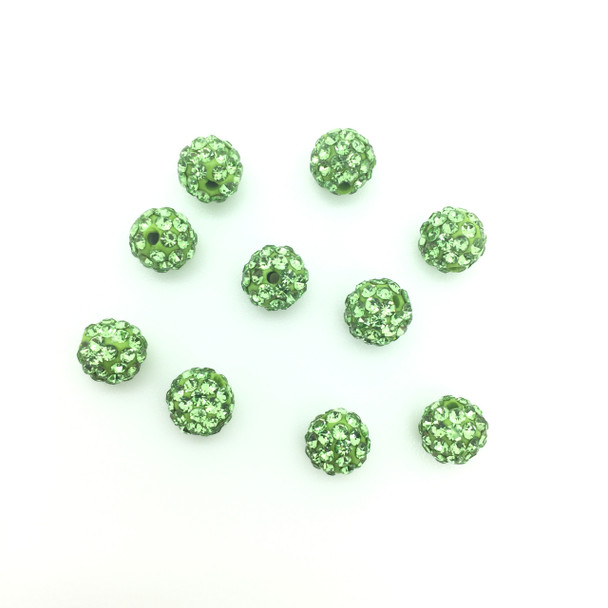 Peridot Crystal (Pave) Balls, 4mm, Hole 1mm, 8 PCS