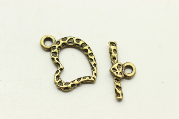 Toggle, Heart, 20x16x2mm, bar is 18x8mm at loop, Antique Bronze Plated Metal Alloy, approx. 16 sets