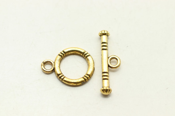 Toggle, 16x11x2mm, bar is 19x5mm at loop, Antique Gold Plated Metal Alloy, approx. 20 sets