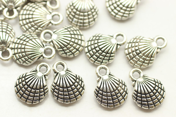 CLAM SHELL, Double Sided, 12x10x3.5mm, Antique Silver Plated (Metal Alloy), approx 24