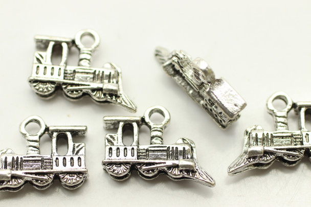 Locomotive Charm, Double Sided, 18x12x4mm, Antique Silver Plated Metal Alloy, approx. 13 PCS