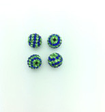 Blue & Green Crystal Balls, 10mm, Hole 1mm, 4 PCS