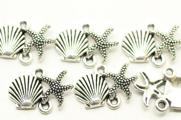 Shell  & Starfish CONNECTOR, 18x12x2.5mm, Antique Silver Plated Metal Alloy, approx. 26 PCS