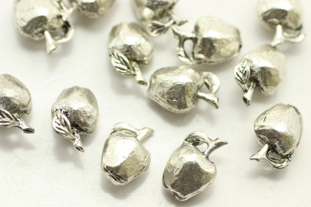 Apple, Double Sided, 10x8mm, Antique Silver Plated (Metal Alloy), approx 19 per bag