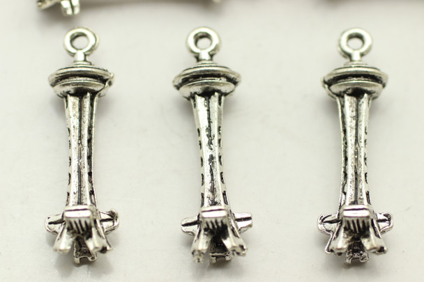 Space Needle, Double Sided, 26x8mm, Antique Silver Plated (Metal Alloy), approx 9 per bag