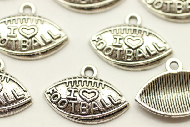 "I Heart Football" on Football, 15x13x3mm, Antique Silver Plated (Metal Alloy), approx 16 per bag