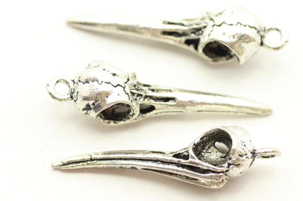 Humming Bird Skull, Double Sided, 38x8mm, Antique Silver Plated (Metal Alloy), approx 4 per bag
