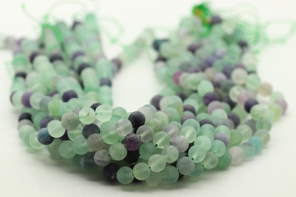 Fluorite, Matte, Mixed Colors, Natural, Smooth Round, 8mm, One Strand