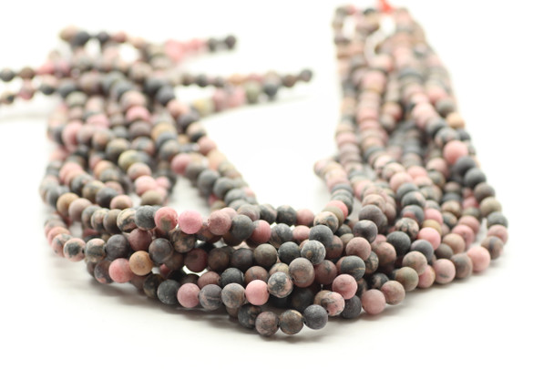 6mm Rhodonite, Black Stripe, Matte, Natural, Smooth Round