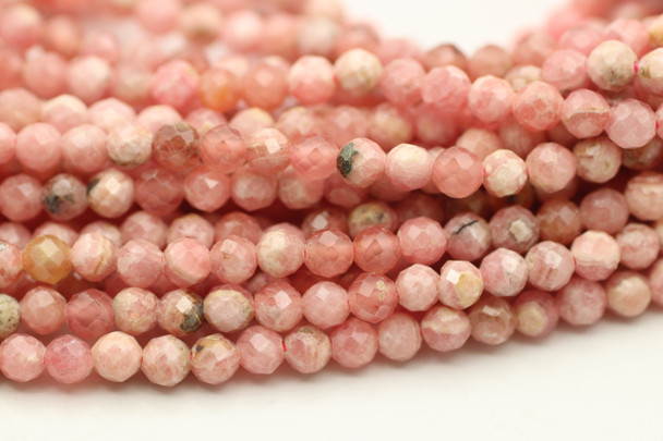 Rhodochrosite, Natural, Faceted Round, 3mm, One Strand