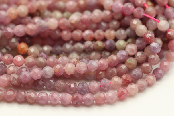 Ruby, Natural, Faceted Round, 3mm, One Strand