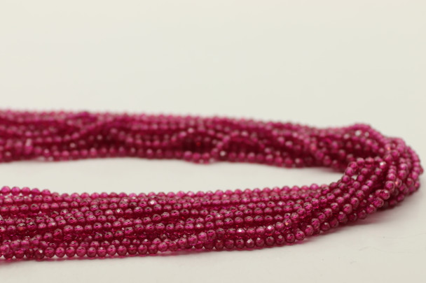 Ruby, Lab Created, Faceted Round, 3mm, One Strand
