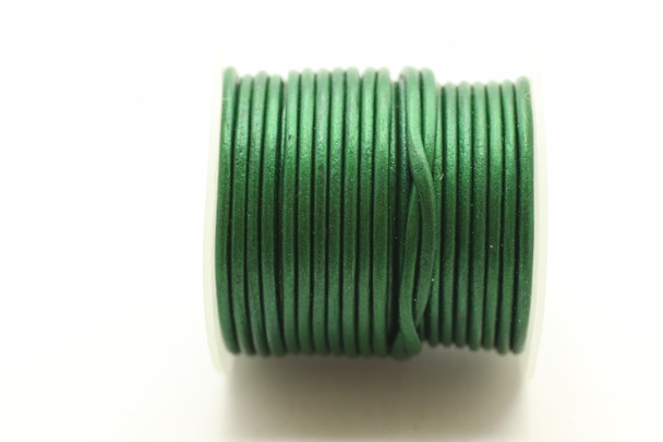 Leather Cord, Metallic Green, Dyed, 1.5mm Round, 32 Feet (10mtrs)