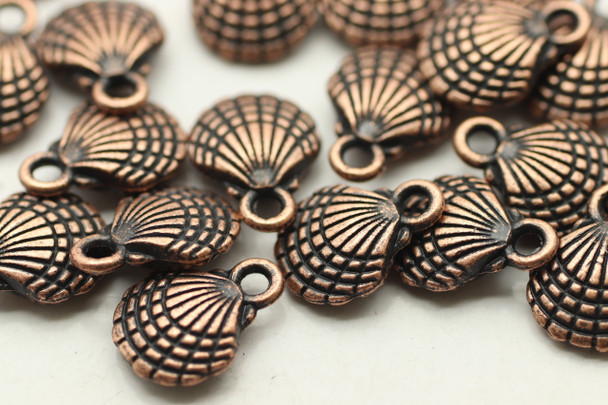 CLAM SHELL, Double Sided, 12x10x3.5mm, Antique Copper Plated (Metal Alloy), approx 24