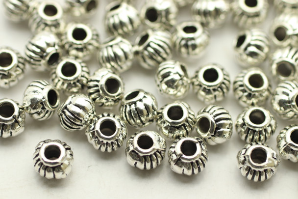 Spacer, Ribbed Design, 4.5x3.5mm, Antique Silver Plated (Metal Alloy), approx 112 per bag