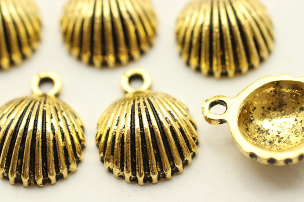 Clam Shell, 14x12x4.5mm, Antique Gold Plated (Metal Alloy), approx 15 per bag