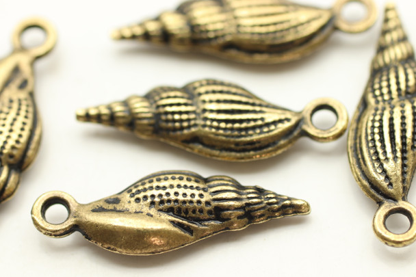 Shell, Double Sided, 23x7x4mm, Antique Bronze Plated Metal Alloy, approx. 18 PCS
