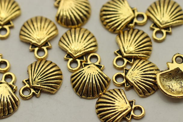 SCALLOP SHELL, 14x12x3mm, Antique Gold Plated (Metal Alloy), approx 29 per bag