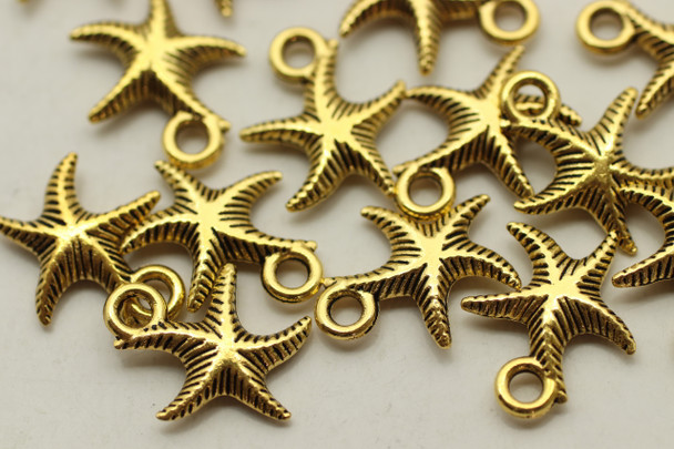 Starfish, Double Sided, 15x12x2mm, Antique Gold Plated (Metal Alloy), approx 35 per bag