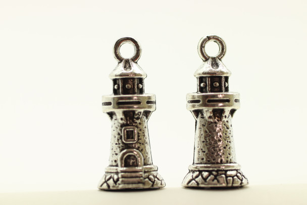 Lighthouse, Double Sided, 20x10mm, Antique Silver Plated Metal Alloy, 12 PCS