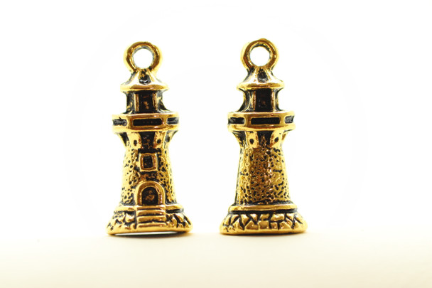 Lighthouse, Double Sided, 20x10mm, Antique Gold Plated (Metal Alloy), approx 12 per bag