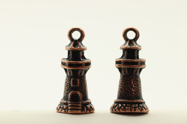 Lighthouse, Double Sided, 20x10mm, Antique Copper Plated Metal Alloy, 12 PCS