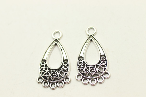 Chandelier Drop, One to Five, 28x14x1.5mm, Antique Silver Plated (Metal Alloy), one sided, approx 12 per bag