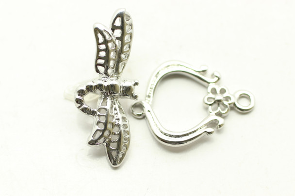 Toggle, Dragonfly, 28x3x2mm, Circle 23x17x2mm, Antique Silver Plated Metal Alloy, 3 sets