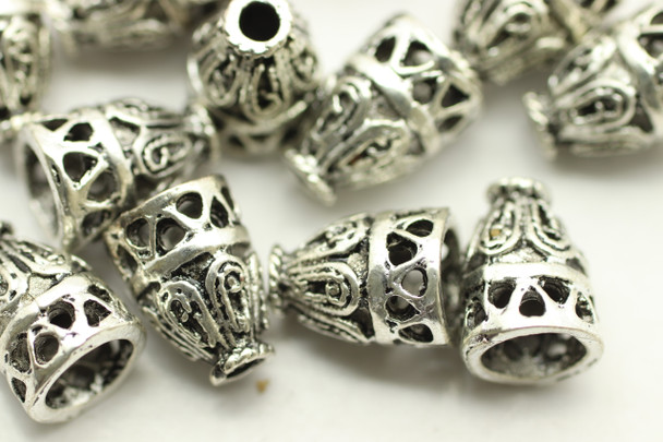 Cone, Duo Design, 9.5x7mm, Antique Silver Plated Metal Alloy, approx. 24 PCS