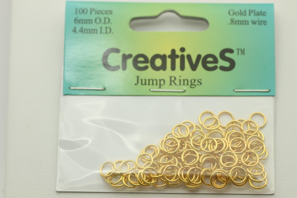Open Jump Ring, 6mm, 20 Gauge, Gold Plated,  approx. 100 pc