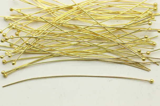 Ball Headpin, 2.75",  22 Gauge, Gold Plated Brass, approx. 30 PCS