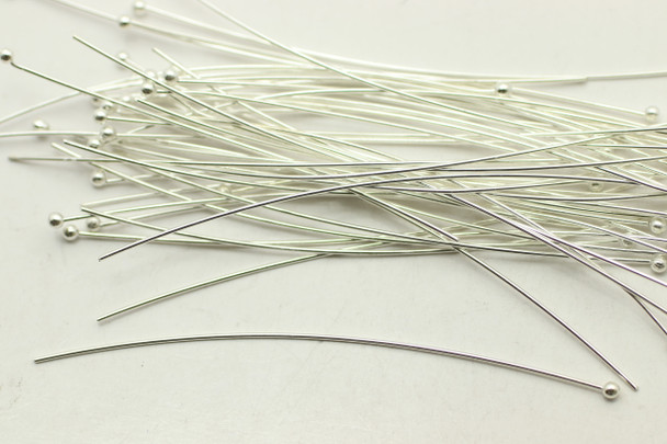 Ball Headpin, 2.75",  22 Gauge,  Silver Plated Brass, approx. 30 PCS