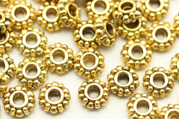 Daisy Spacer, 7x2.5mm, Antique Gold Plated (Metal Alloy), approx 65