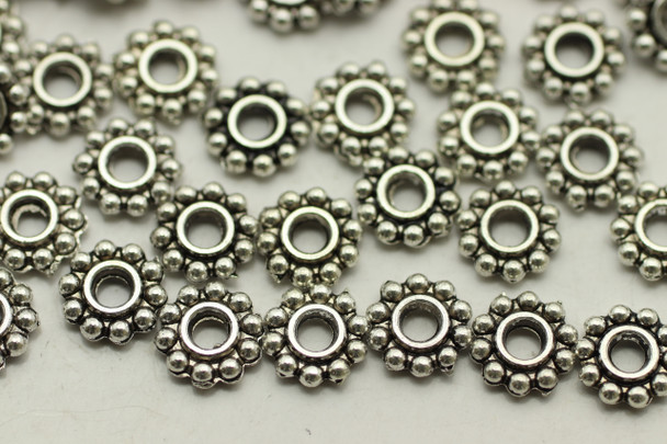 Daisy Spacer, 6.5x1.5mm, Antique Silver Plated (Metal Alloy), approx 120