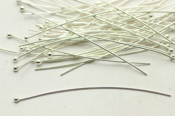 Ball Headpin, 2", 22 Gauge, Silver Plated Brass, approx. 50 PCS