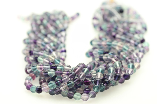Fluorite, Purple Rainbow, Natural, Smooth Round, 6mm, One Strand