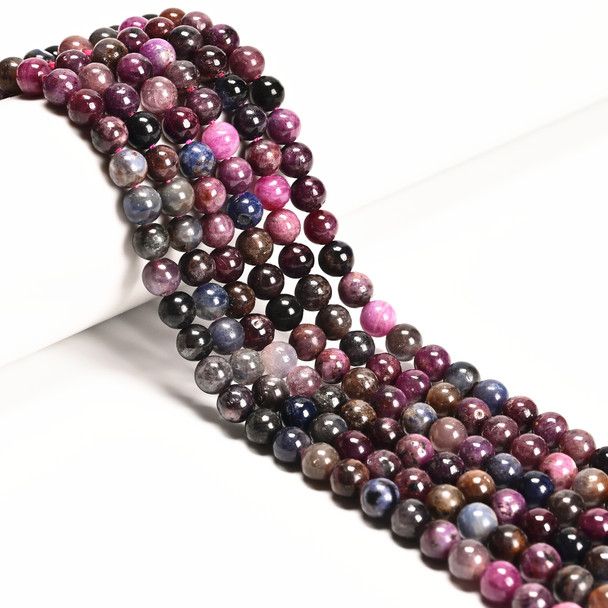 Ruby & Sapphire Mix, Natural, 6mm Smooth Round.