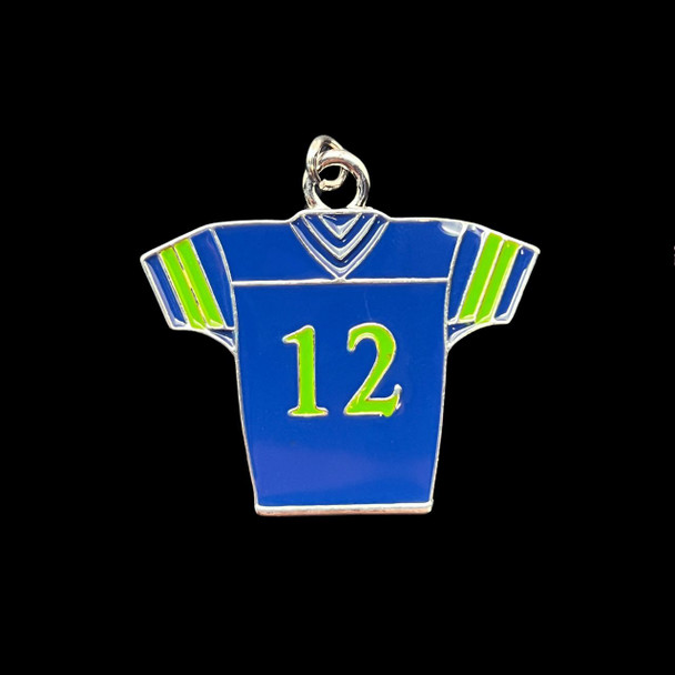 Enamel Charm, Small #12 Jersey, Blue & Green, 18mm