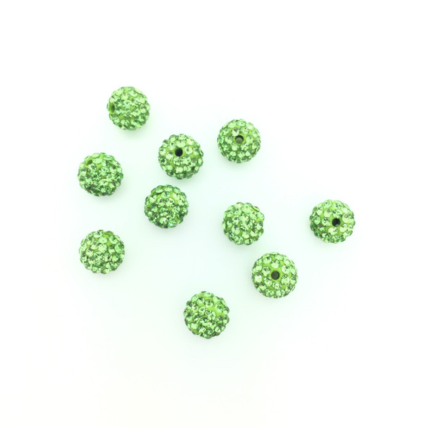 Peridot Green Crystal (Pave) Balls, 10mm, Hole 1mm, 7 PCS
