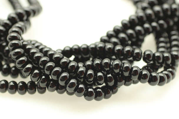 Onyx, Black, Dyed, Smooth Rondelle, 6x4mm