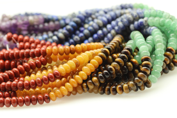 Chakra, Mixed Stone, Natural & Heated, Smooth Rondelle, 8x5mm Strand