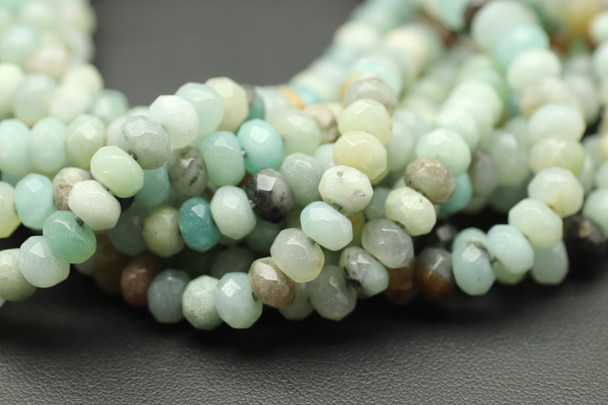 Amazonite, Mixed, Natural, Faceted Rondelle, 6x4mm, One Strand